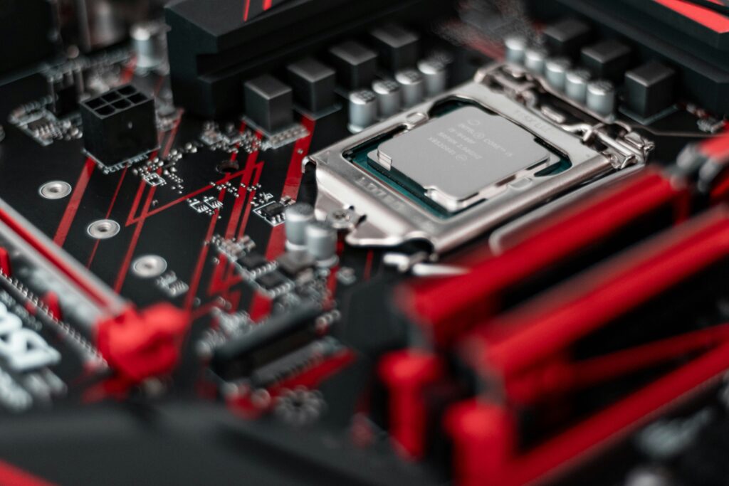 image of amd cpu with red accent on motherboard