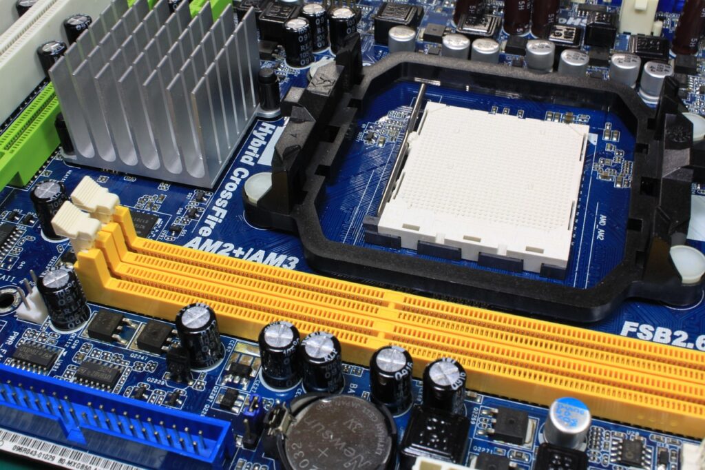 cpu on motherboard with blue background